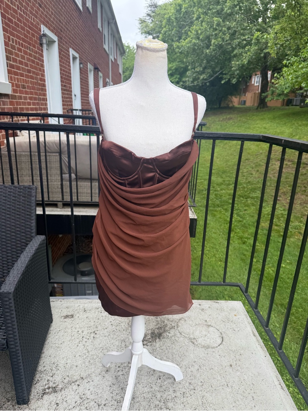 Oh Polly Draped Corset Mini Dress in Brown Size 8 - Picture 1 of 9